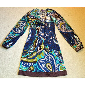 Womens Dress-HALE BOB-blue/green/brown paisley silk knit tie maximalist BOHO-XS